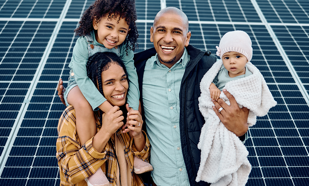 family with solar panels